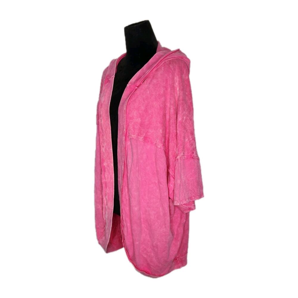 J.Her Mineral Wash Butterfly Hoodie Open Front Oversized Shacket Pink Size 3XL - Picture 4 of 10
